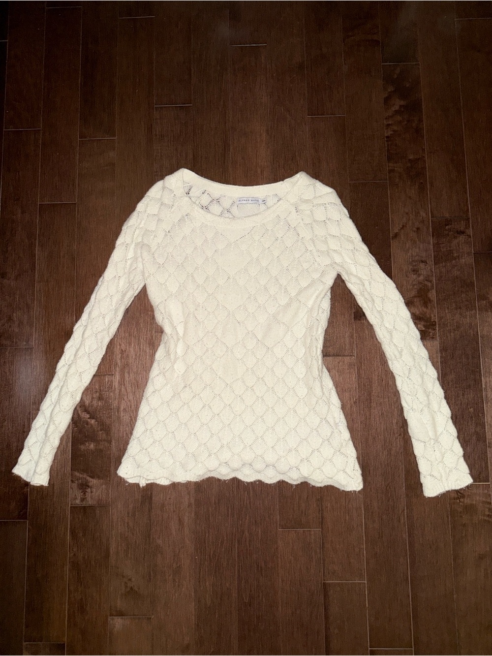 Alfred Sung Cream Ivory Scallop Pointelle Open Knit Sweater - Size M